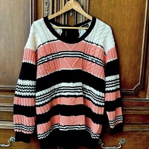 Striped Knit Sweater - Black, Pink, Cream Torrid Size 2 Plus Size